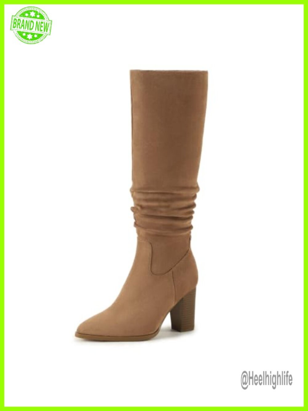 IDIFU Women's Knee High Slouchy Boots Block Heel Pointed Toe Suede Booties